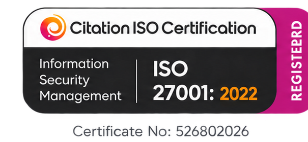 Citation ISO 27001:2022 registered certification, certificate number 526802026